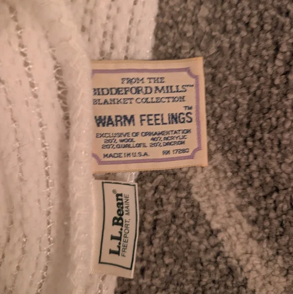 LL Bean Biddeford Mills Blanket Warm Feelings Wool 87" X 90” White Cream Full - Picture 2 of 4